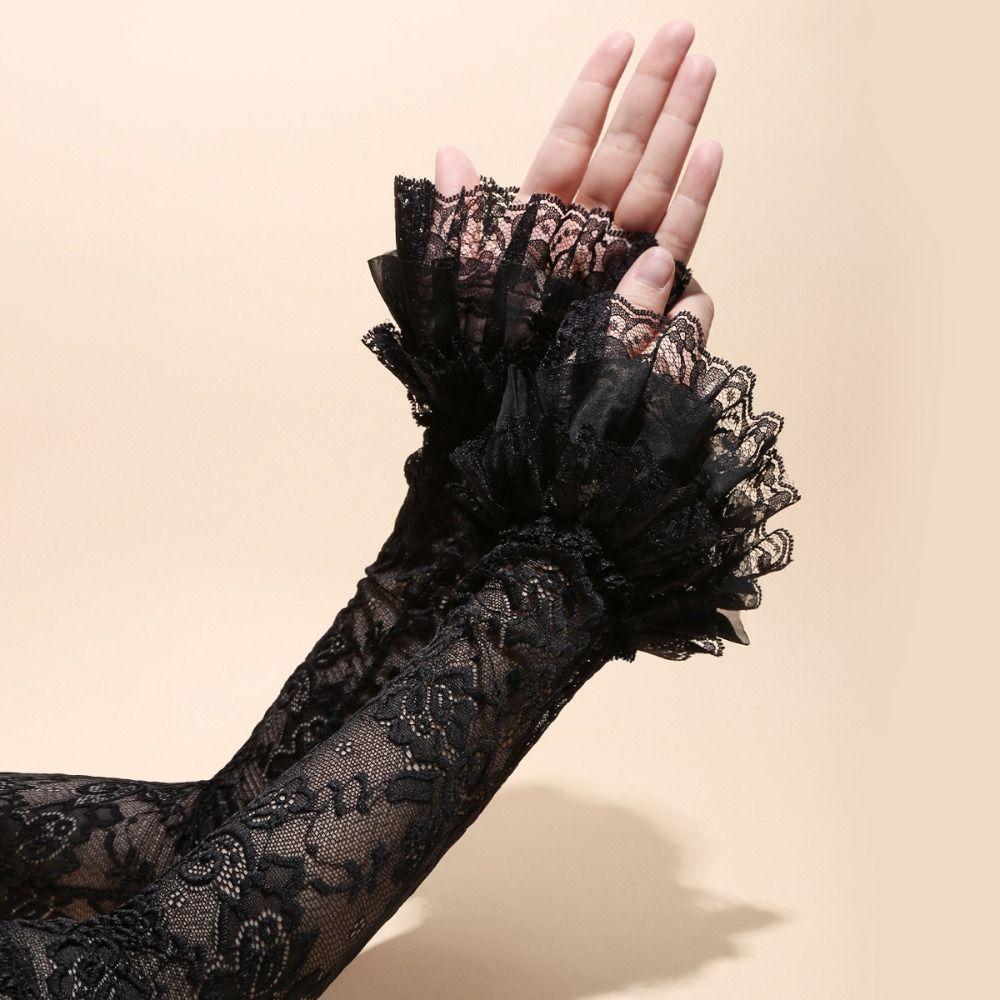 Thin Lace Ice Silk Sleeves Hollow Long Sleeved Arm Cover Simple Sunscreen Arm Sleeve Women