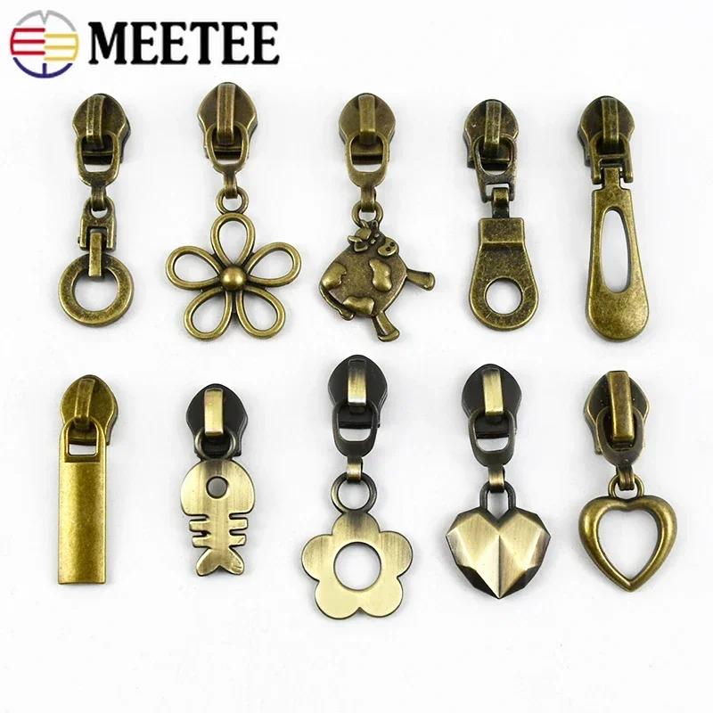 Meetee 5-20 Szt. 5# Suwak do Zamka Błyskawicznego na Zamki Nylonowe Stop Cynku Główka Zamka Dekoracja Brązowy Ciągnik Zamka Błyskawicznego Akcesoria do Szycia Kurtki Płaszcza