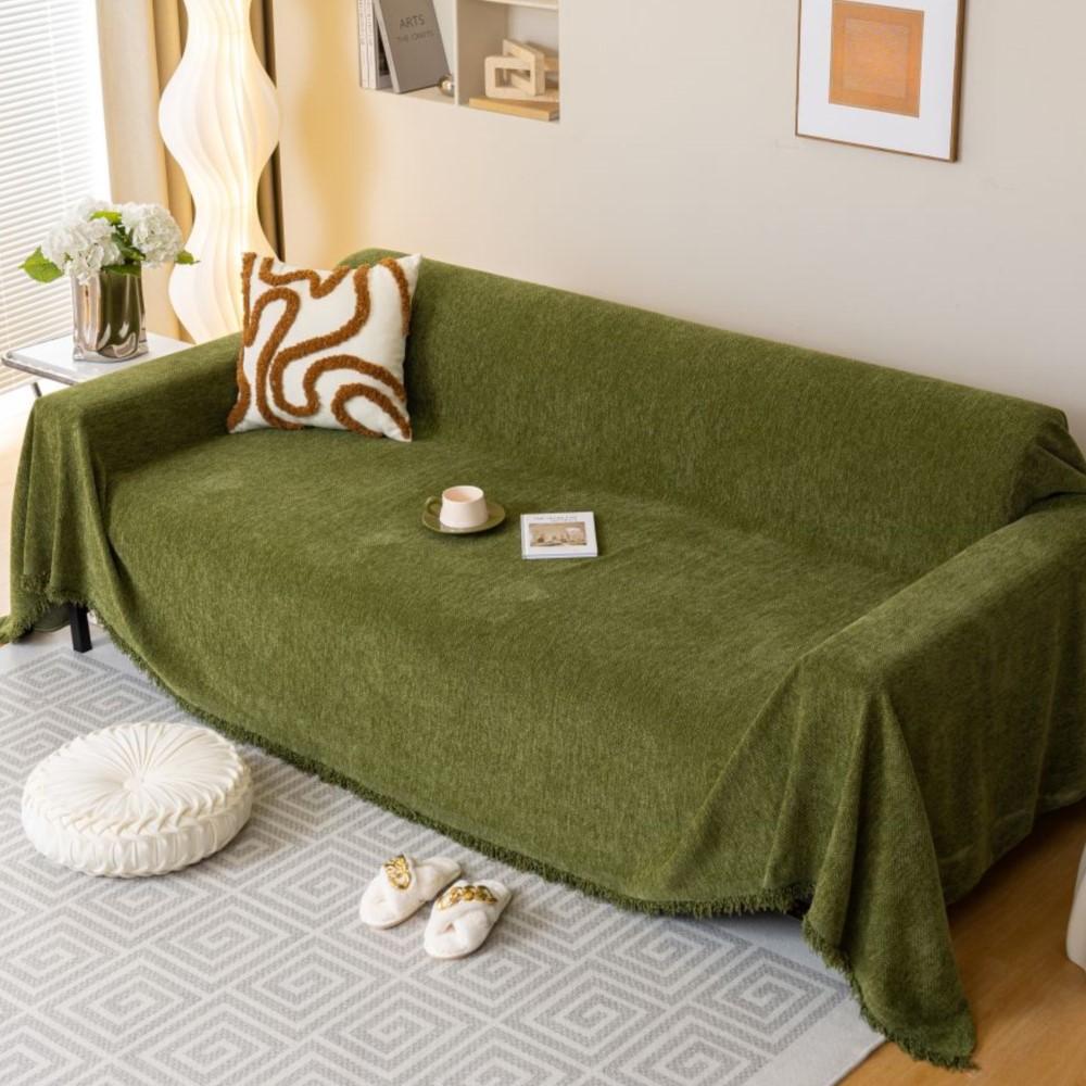 Two-seat Sofa Chenille Reversible Sofa Towel for Decoration Couch Cover With Fringes Throw Blanket Chair Slipcover for Pets Kids