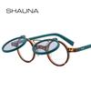 SHAUNA Retro Nieten Kleine Runde Punk Doppellagige Muschel Sonnenbrille UV400