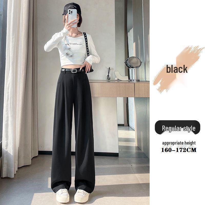 Women's High-Waist Slimming Ankle-Length Wide-Leg Suit Pants, Small, Apricot, Straight Leg, Spring Edition.