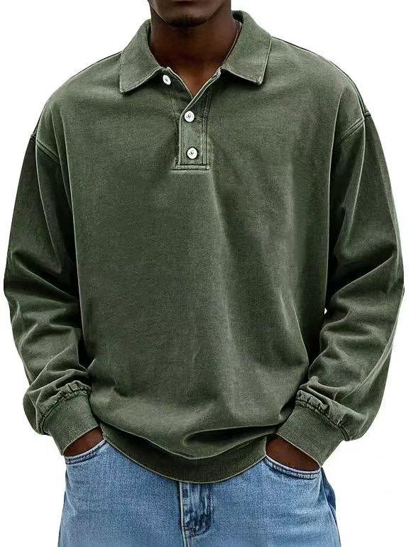 Men's Long Sleeve Polo Shirt Button Collar Relaxed Fit Casual Everyday Top