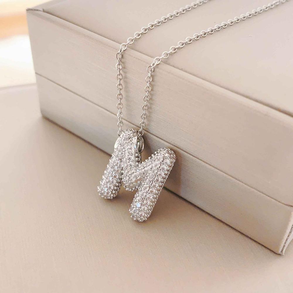 Necklace Female English Alphabet Necklace Female Hip Hop Full Zircon Delicate Clavicle Chain Personality Necklace