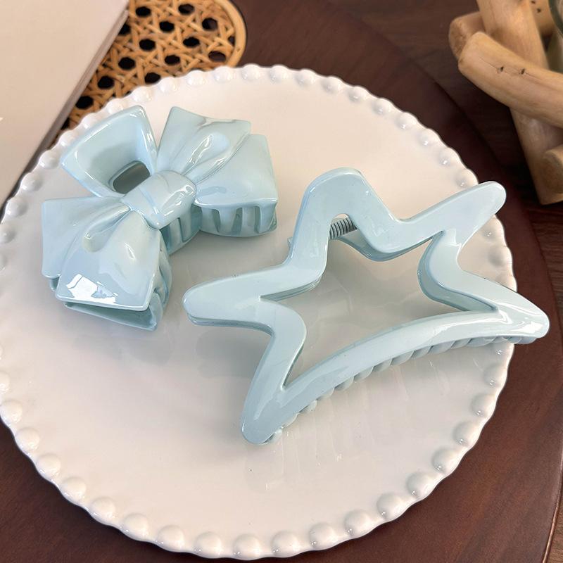 Girl's Elegant Hairpin Crab Clips Hair Accessories Cream Blue Bow Five-Pointed Star Hair Clip Geometry Hair Claw for Women