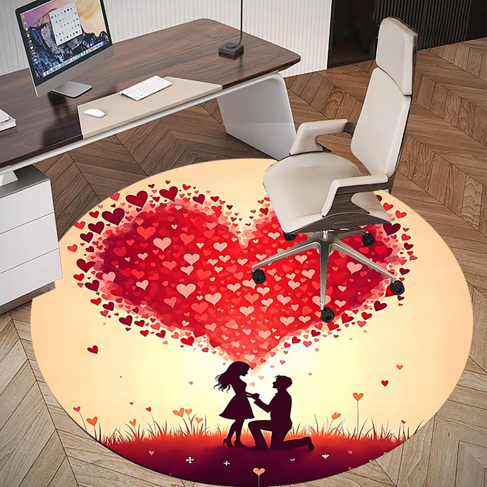 1pc love proposal Round Chair mat Area Rug - Non-Slip, Floor Mat for Office, Bedroom, and Indoor Decor c1125286