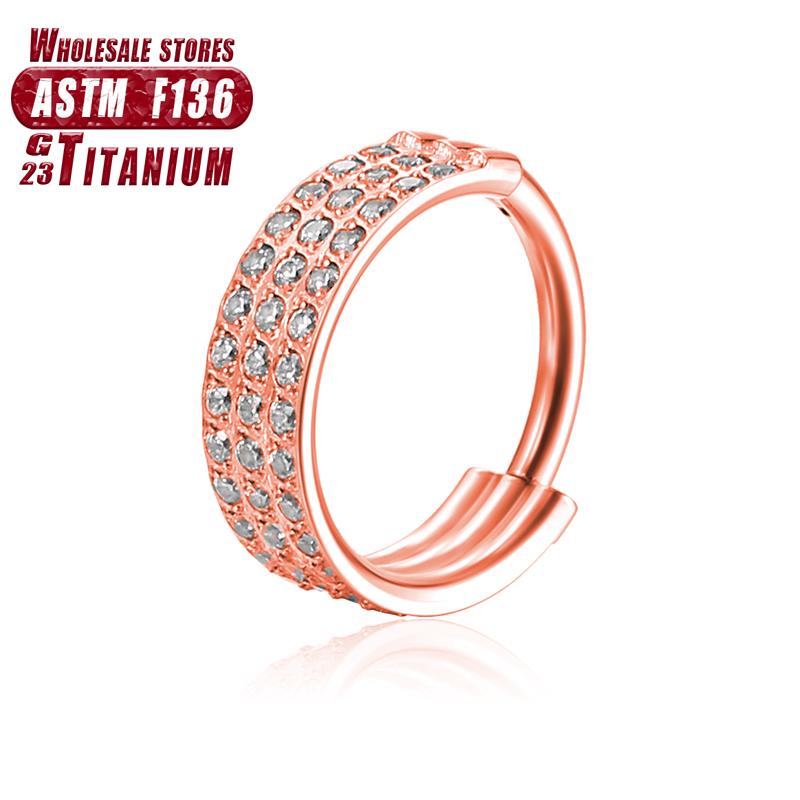 F136 Titanium Piercing Double Layered Triple Stack Hinged 16g Zircon Nose Ring Helix Cartilage CZ Small Cartilage Septum Clicker