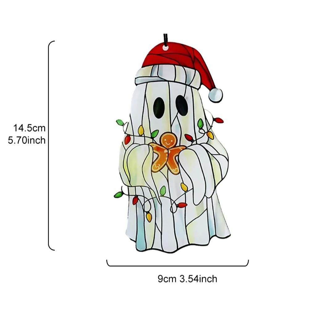 1pc Christmas Ghost Hanging Ornament Cute Ghost with Santa Hat Decortive Acrylic Suncatcher Art Pendants for Xmas Tree & Home Window 9*14.5cm