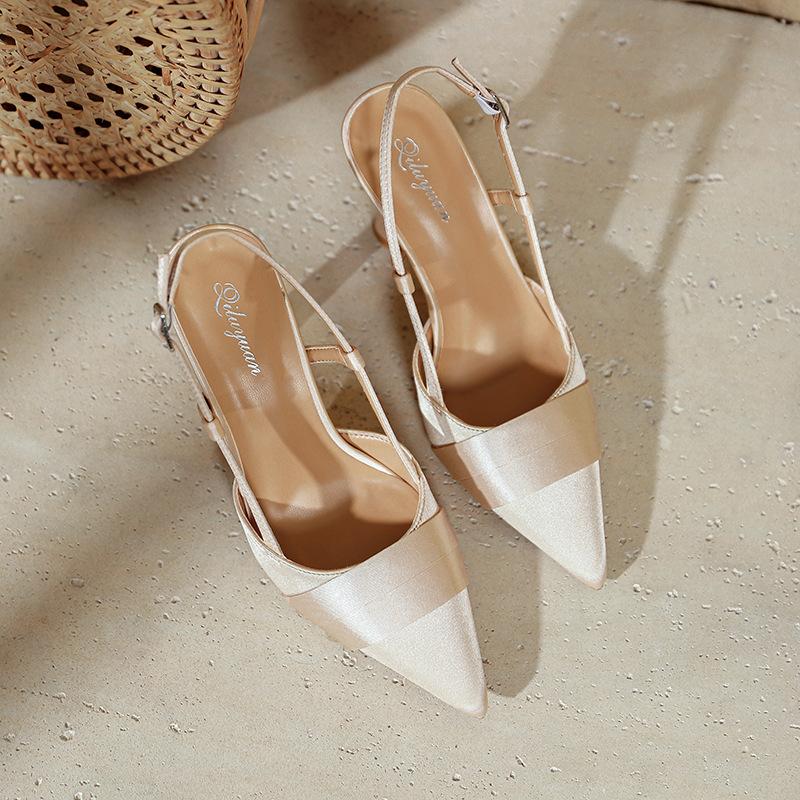 Pointed high heels women's thin heels sexy bag head sandals 2025 new large size women's shoes summer French empty shoes