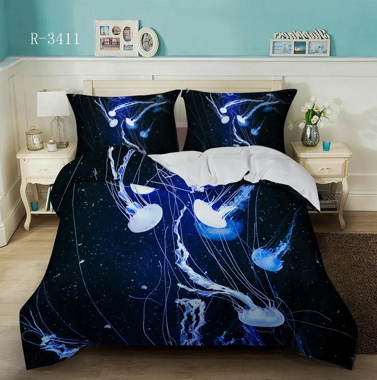Huse de pilotă decorative cu meduze colorate, mărime King/Queen, Huse de plapumă cu animale subacvatice, Huse de cuvertură cu tematică marină pentru copii și adolescenți