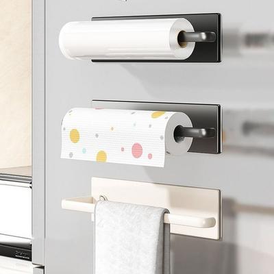 Wall Mounted Magnetic Paper Towel Holder Space Saving Plastic Cling Film Storage Rack Punch Free Strong Magnet Backing