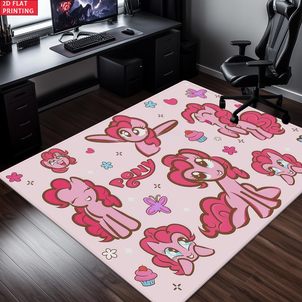 Cute Cartoon Pony Area Rug,Starry Gradient Theme Non-slip Floor Mat,Decorative Carpet for Kids Room Bedroom,Washable Home Gift