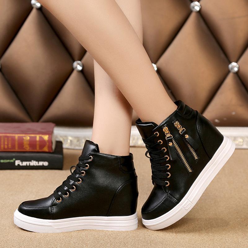 Fashion Comemore 2025 Spring New Inner Heightening Women's Platform Shoes Casual Shoes White High Top Sneakers Short Leather Ankle Boots