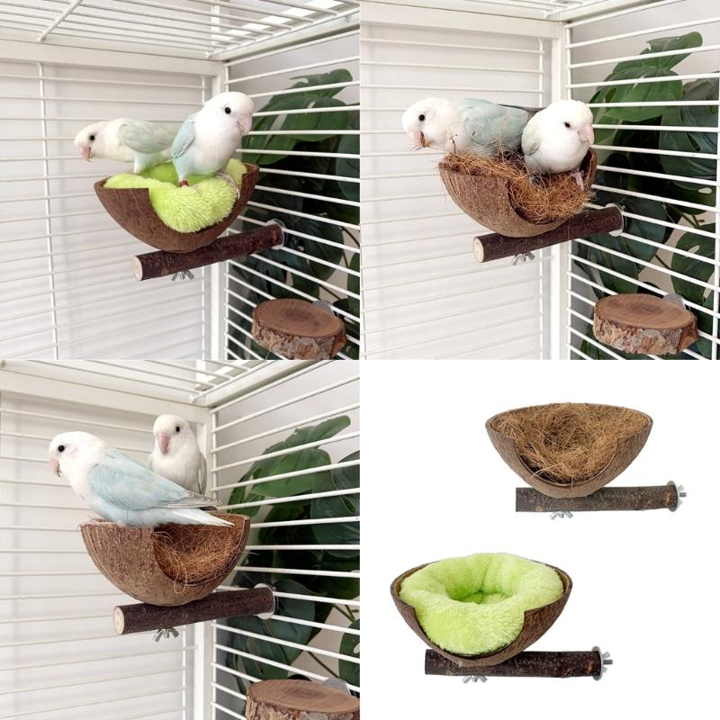 Posatoio Multifunzione Nido Guscio di Cocco Luogo di Riposo per Pappagalli Cocorite Pulizia Semplice Accessori Gabbia per Uccelli
