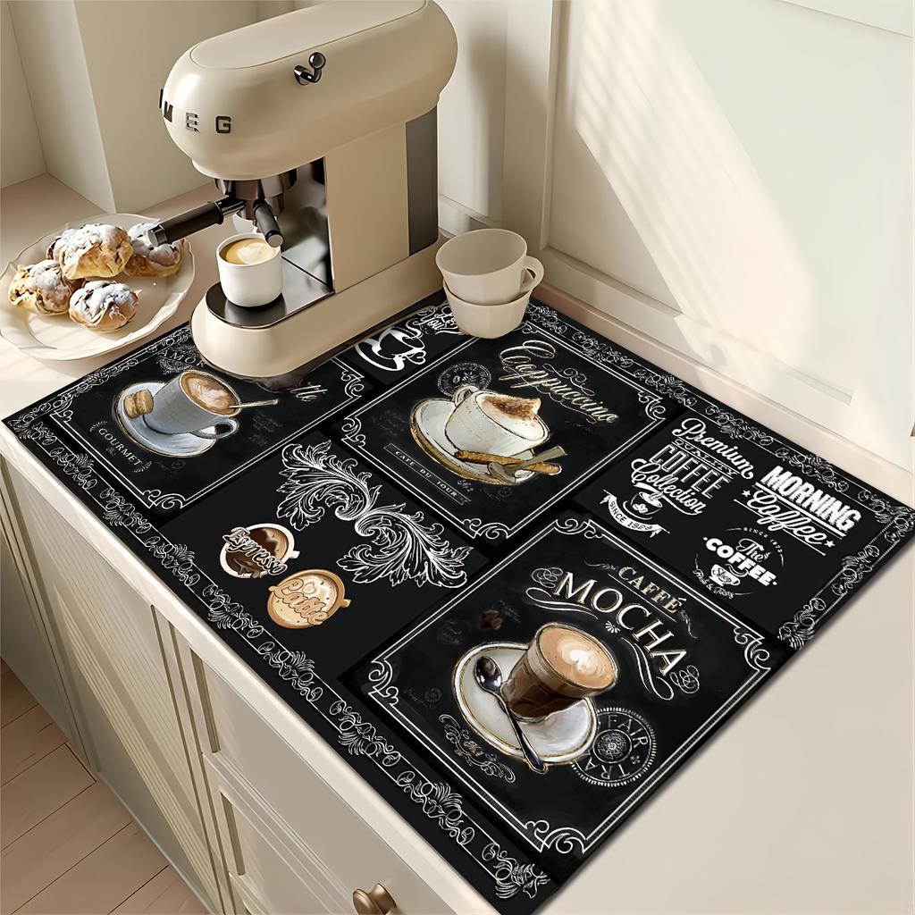 1ks Gumová sušicí podložka s retro kávovým nádobím Pro kavárny Restaurace Kuchyň Kobercové nádobí Odolné Diatom Mud Stolní podložka Pet Mat Coffee