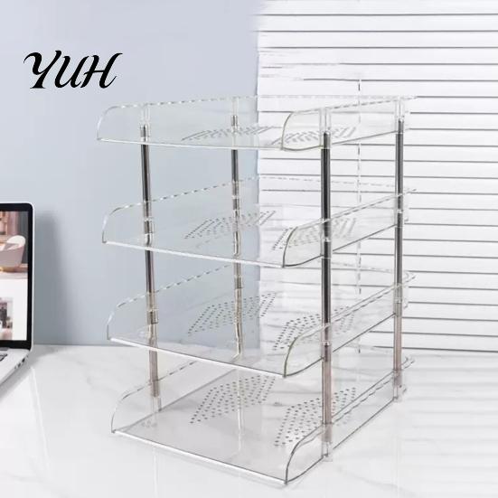 Stackable Office Storage Clear Desk Organizer, Transparent Layers PET File Rack, Stationery Box Space Saving Organizer for A4 Documents And