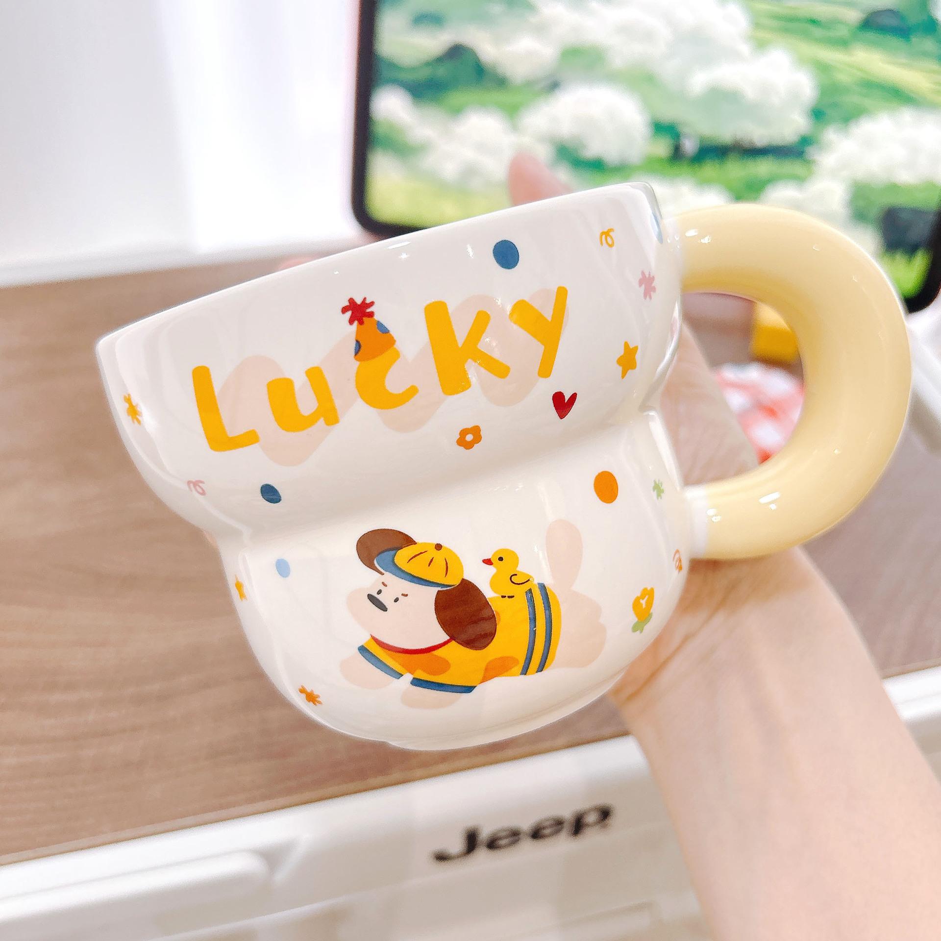 Premium Cute Cartoon Milk Cup Couple Home Breakfast Coffee Cup Breakfast Mug Mug Ceramic Cup Souvenir Strong Strong 400ml