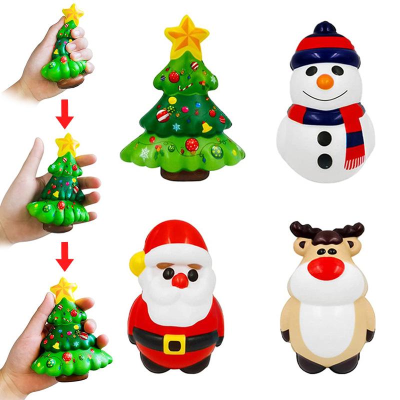 4 Pcs Christmas Slow Rebound Doll Pu Foam Toy Santa Claus Snowman Reindeer Christmas Tree Stress Relief Pinch Music