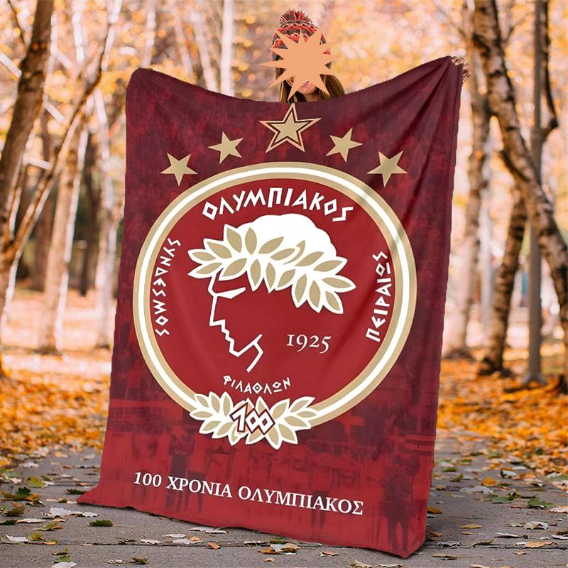 Olympiacos Fc Flannel Blanket Soft Warm All-Season Throw, Design for Camping, Car Travel, Hiking Sofa, Bed, Office Perfect Gift for Parties