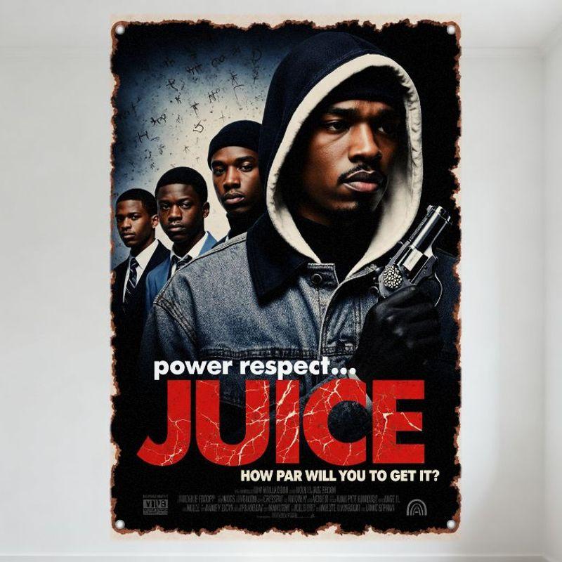 

Juice 1992 Movie Poster Metal Tin Sign Vintage Gritty Urban Crime Drama Wall Decor for Home Bar Man Cave Club Cafe 20x30cm（7.8x11.8inch）