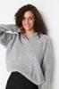 Women's Elegance Style Sweater Green Soft Textured Hooded Knitwear Sweater