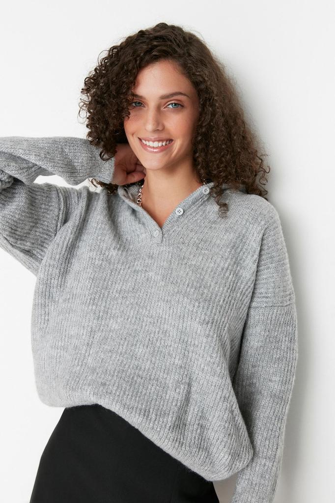 Women's Elegance Style Sweater Green Soft Textured Hooded Knitwear Sweater