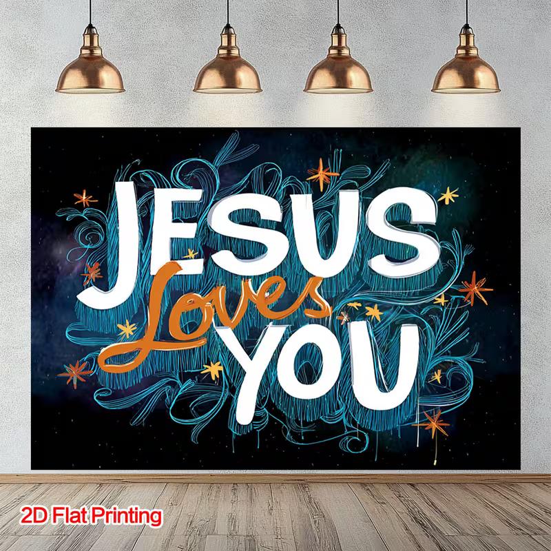 2D Starry Night Jesus Loves You Backdrop Faith Photography Background