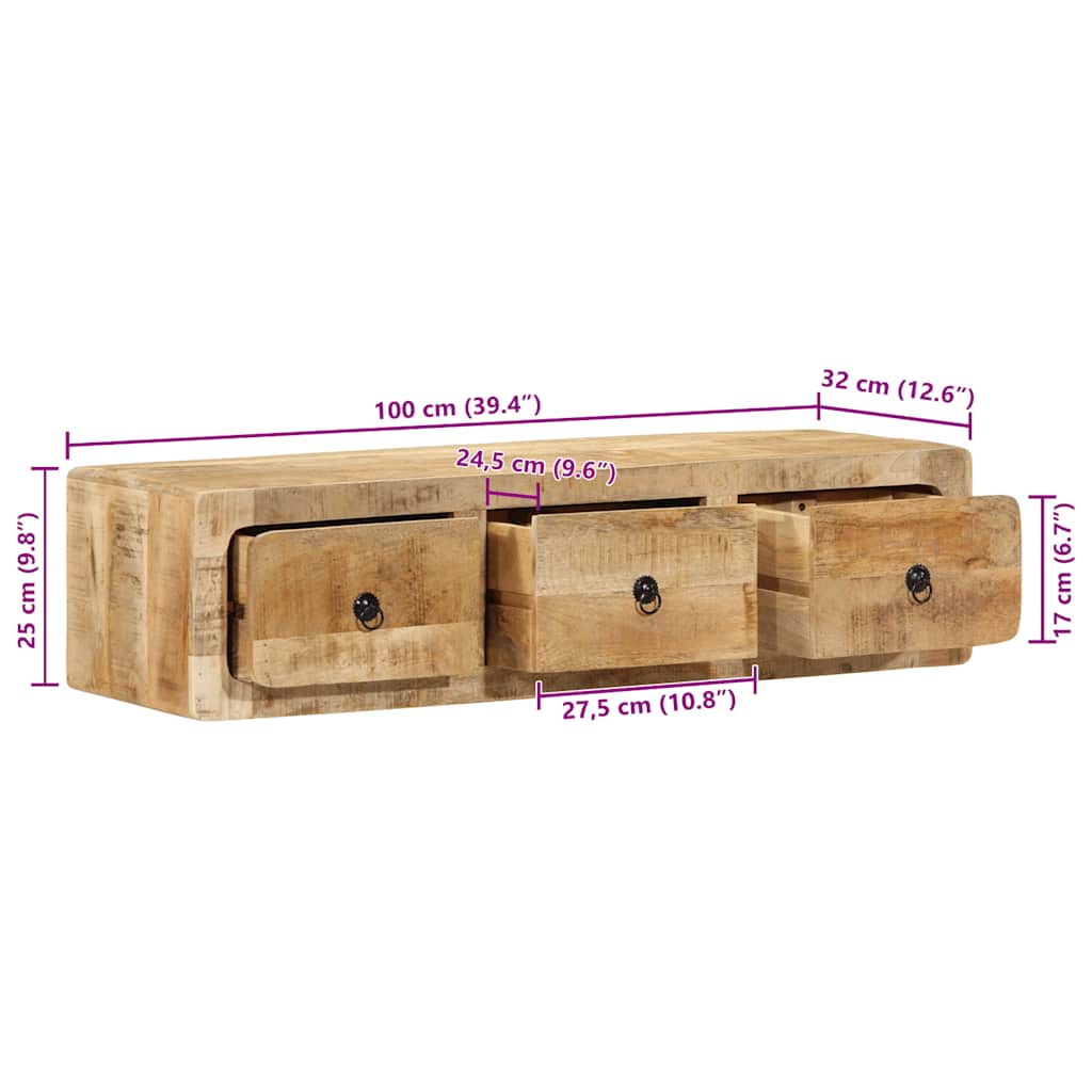 TV Wall Cabinet 100 x 32 x 25 cm Rough Solid Mango Wood