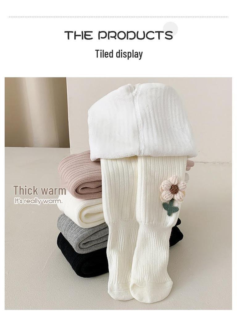 Mädchen Leggings mit Blumenmuster, warm gefüttert mit Samt: Kuschelige Herbst-/Winterstrumpfhosen für Babys und Kleinkinder