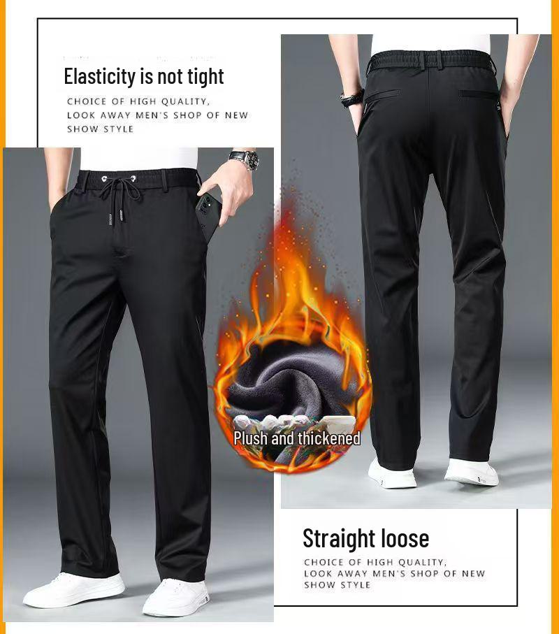 Men's High Waist Stretch Velvet Slim Straight Business Trousers - Autumn/Winter