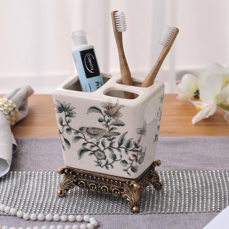 Badezimmerzubehör Vintage Blume Keramik Zahnbürstenhalter Badezimmer Paar Zahnbürste Zahnpasta Aufbewahrungshalter Badezimmer Neu
