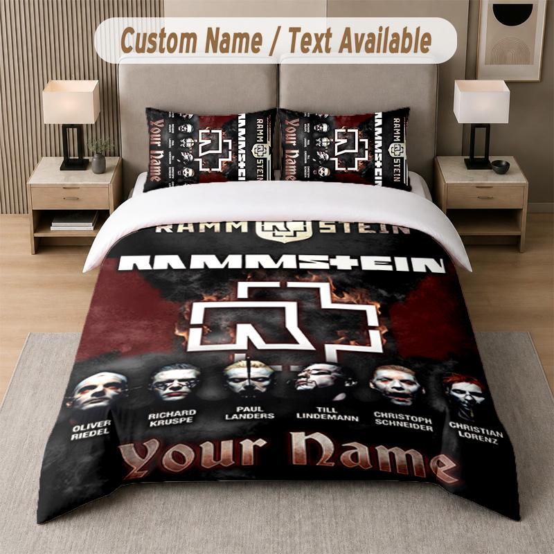 Rammstein 3Pcs Bedding Set, Personalized Custom Name Text, 1 Duvet Cover & 2 Pillowcases For Bedroom