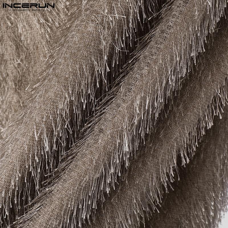 INCERUN Men V Neck Long Sleeve Tassels Warm Tops Stretch Pullovers