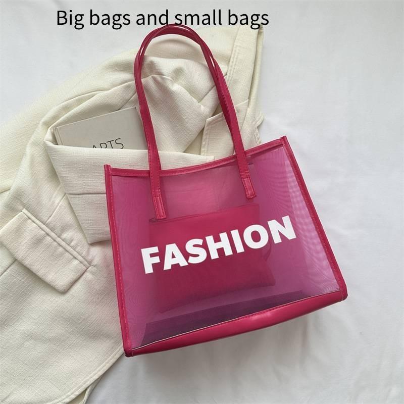 

2023 Summer New Korean Style Shoulder Bag For Women Street Fashion Pvc Tote Bag Large Capacity Casual Commuting Bag Яскраво-рожевий