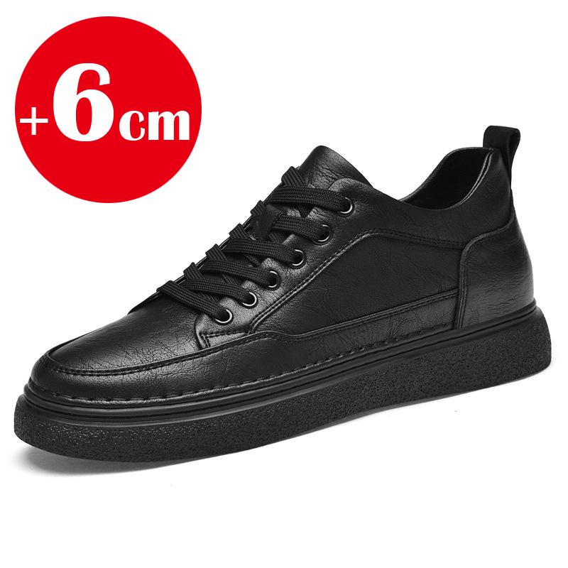 Men's Genuine Cowhide Leather Elevator Sneakers, 6cm Height Increase Lift Shoes, Designer Breathable Casual Taller Footwear