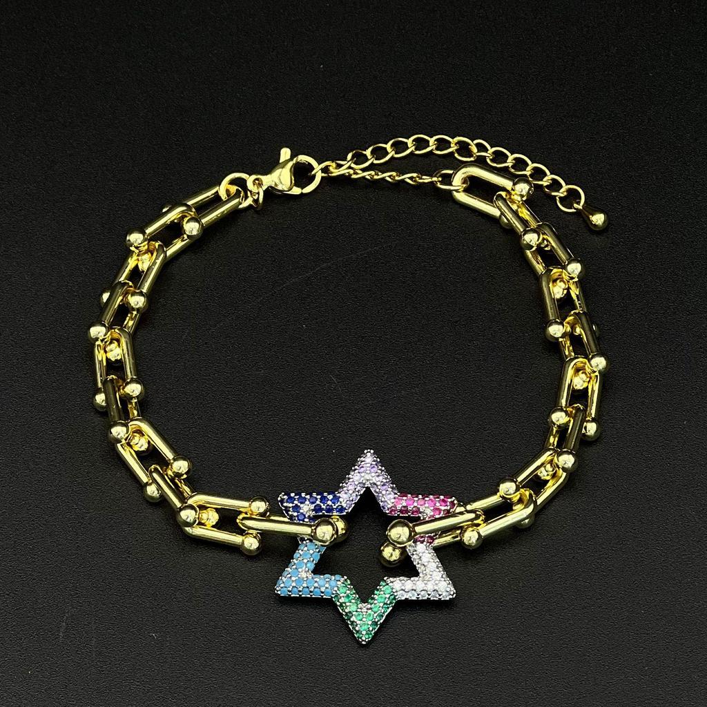 European & American Horseshoe Buckle Bracelet with Bamboo Section and Micro-paved Zircon