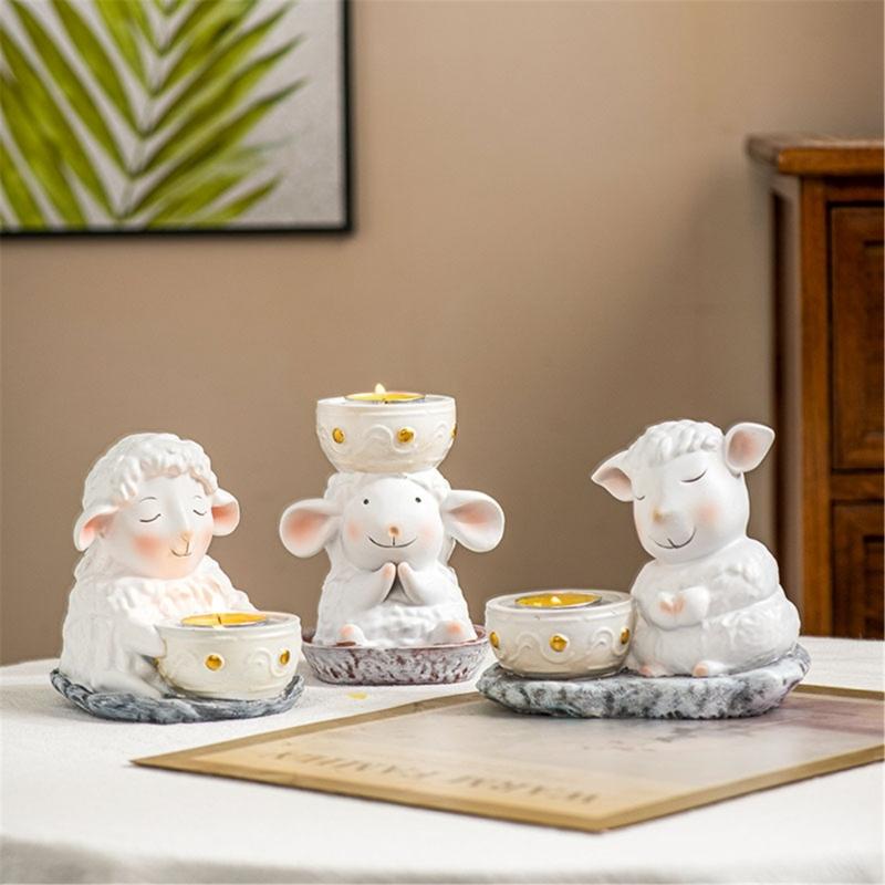 Handcrafted Cartoon Sheep Candle Holder Resins Lamb Tealight Stand Holiday Centerpieces Candlestick For Mantels Decors