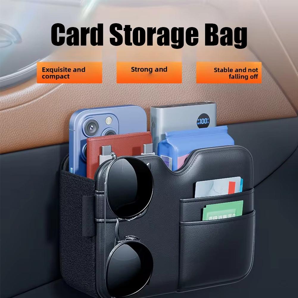Car Storage Box Leather Interior Multi-Functional Hanging Pouch Sunglasses Car Holder Interior Storage Storage B3B1