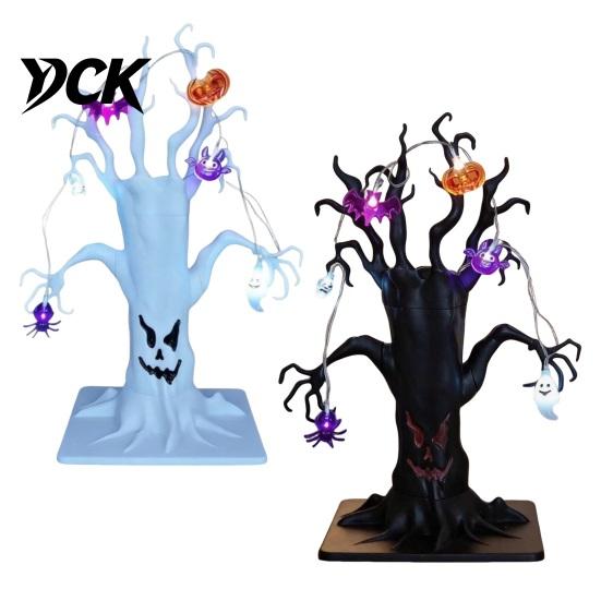 Light Up Ghost Tree for Party Lighted Halloween Spooky Dead Tabletop Decor, Face Haunted Scary Atmosphere Props Bar with Pumpkin Spider LED