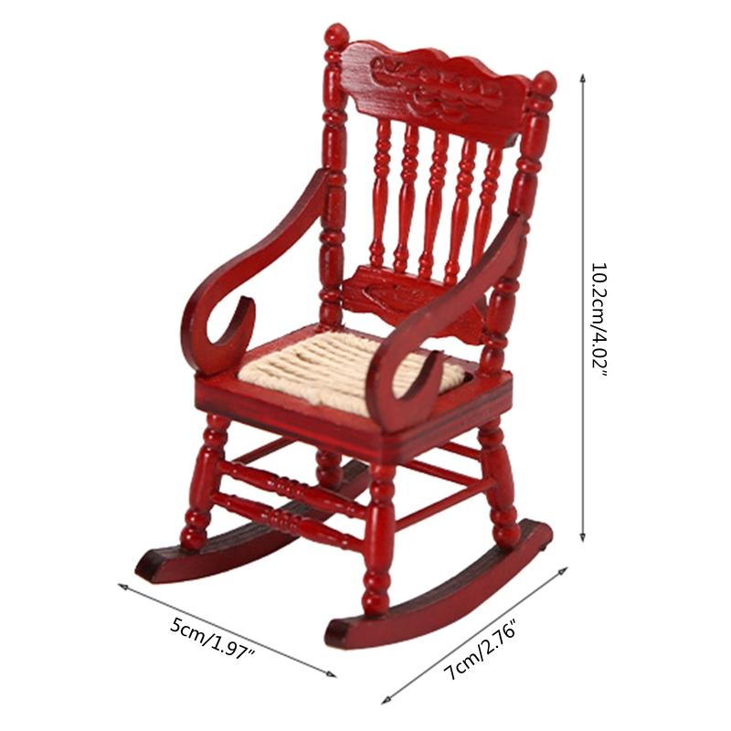 1/12 Toy Model Rocking Chair Pretend for Play Toy Mini Wooden Chair White/Red Role for Play Accessory DIY for Doll House