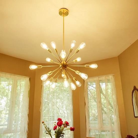 Brass Roof Mounted Chandeliers of 18 Light Dimmable Sputnik Sphere Chandelier