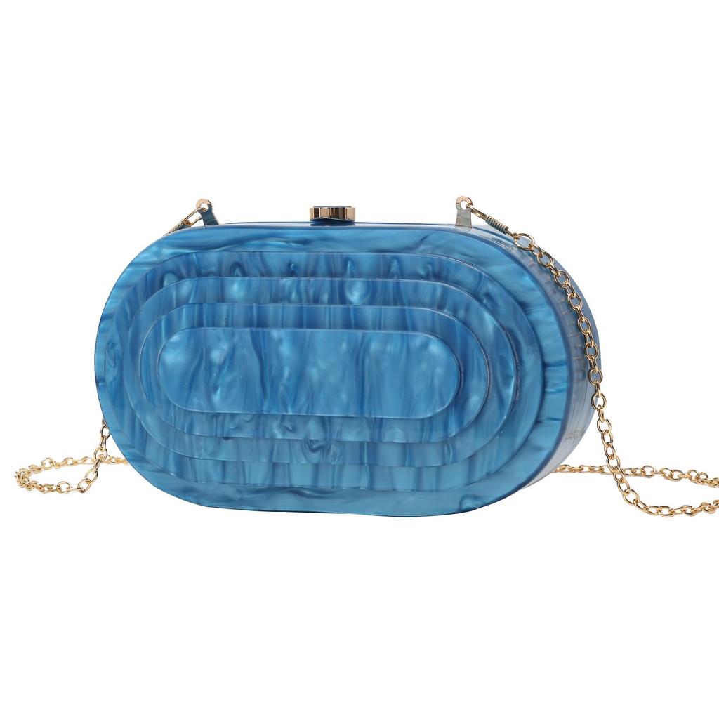 Vintage Shell-Shaped Acrylic Evening Bag with Chain - Trendy Marble Design for Women