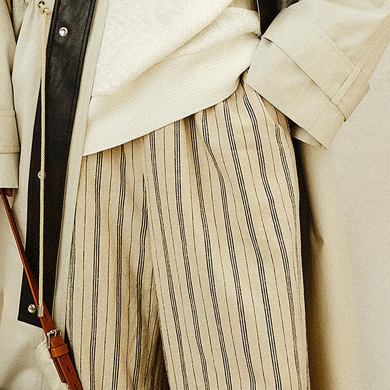 LESS 2026 Spring Casual Loose Wide-Leg Striped Trousers