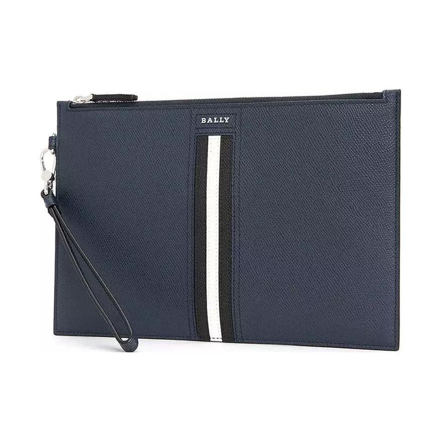 Bally Letter Logo Zip Closure Calfskin Clutch Men clutch Navy-Blue 6232049