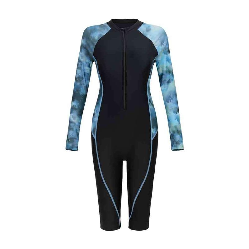 

European and American Swimsuits, Women s One-piece Long-sleeved Surfsuits, New Boxer Cropped Pants, Conservative Swimsuits XS