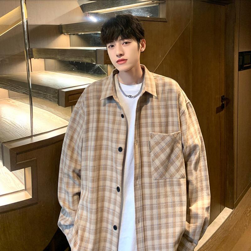 Νέα ανδρική βαμβακερή φαρδιά καρό μακρυμάνικη πουκαμίσα για όλες τις περιστάσεις Άνοιξη και Φθινόπωρο