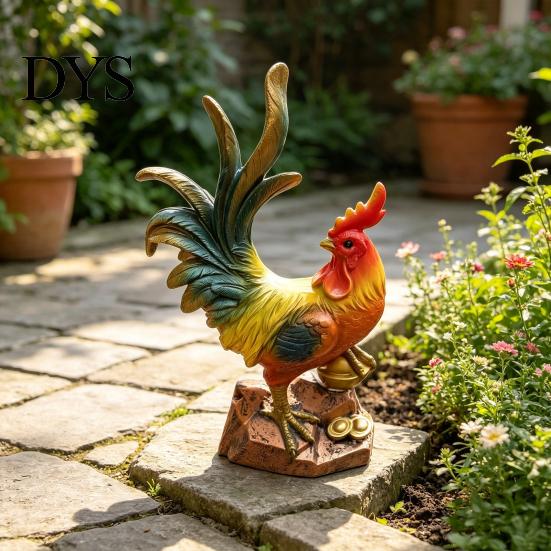 Decorative Rooster Sculpture Resin Statue, Auspicious Ornament, Farmhouse Chicken Decor for Home Indoor Tabletop Garden Courtyard Desktop Craft Gift