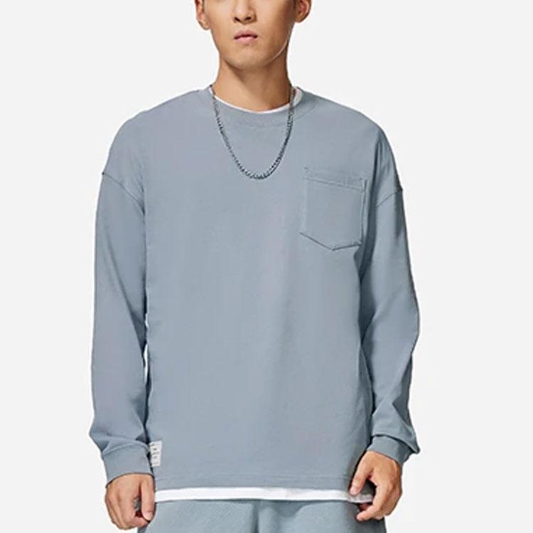 Li-Ning Sports Life Series Solid Color Crew Neck Long Sleeve T-shirt Men Tops Teal-Grey AHSS751-4
