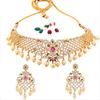 Estelle Gold Plated Elegant Wedding Necklace Set with CZ, Colored Stones and Pearls