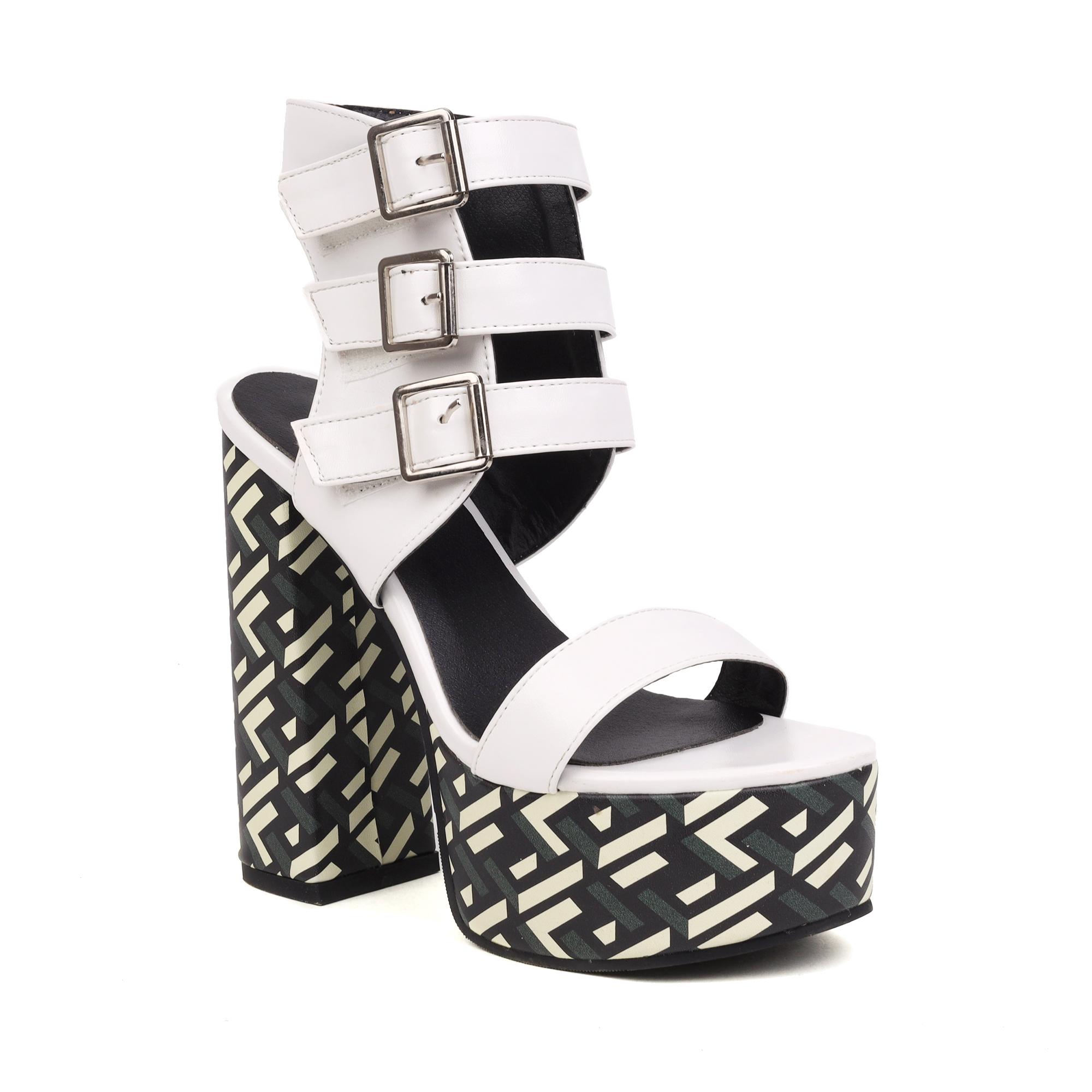 

2025 Heel Printing Stage Shoes Ultra High Thick Heel Platform Three Row Belt Buckle Peep Toe Shoes Fashion Party Women s Sandals 34 білий