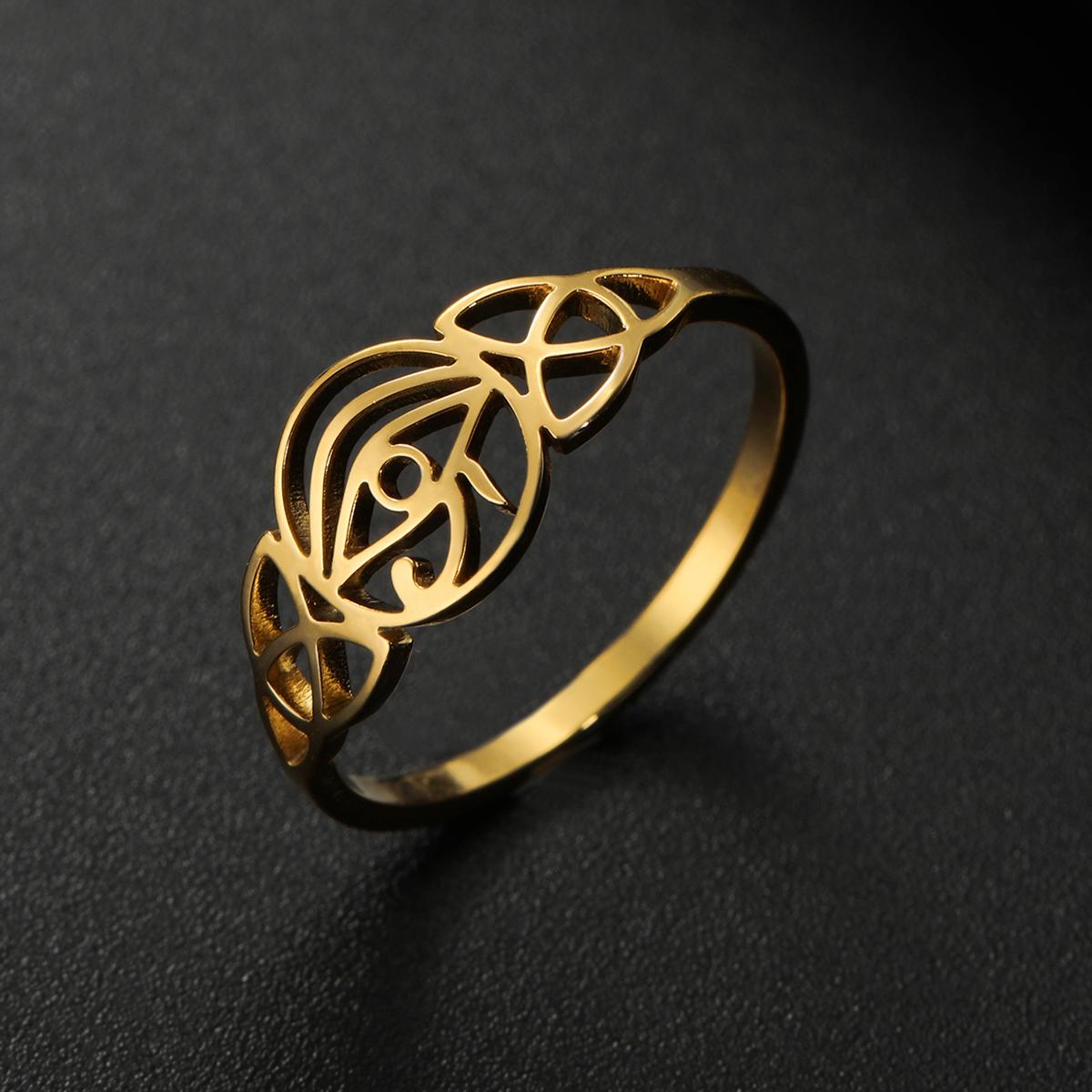 LIKGREAT Edelstahl Altes Ägypten Ra Udjat Ring Auge des Horus Keltischer Knotenring für Damen Schutz Amulett Ägyptischer Schmuck 11 black